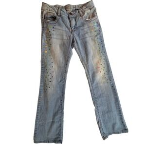 Circo Bootcut Jeans Girls Size 12 Blue Rainbow Star Peace Sign Stretch Denim